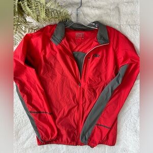 Outdoor Research Lightweight Zip-Up Windbreaker - colors pink/orange and grey
